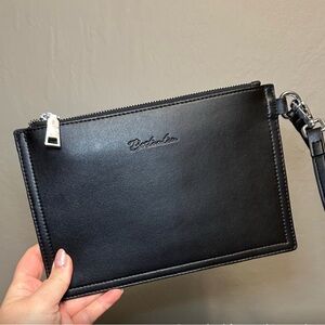 Bostanten Black Leather Wristlet Clutch 6.5” x 9.5”